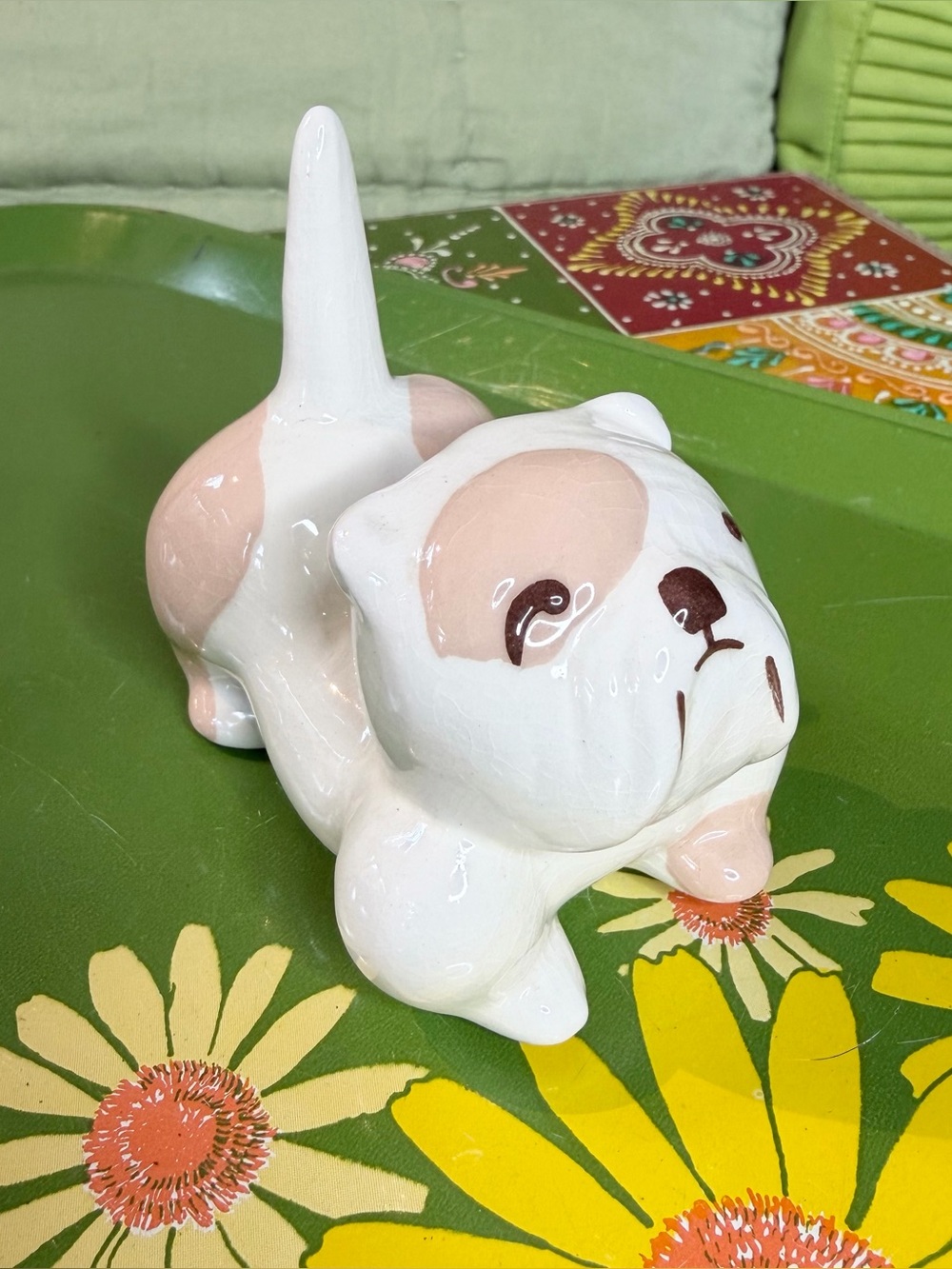 Ceramic English Bulldog Figurine Ring Holder